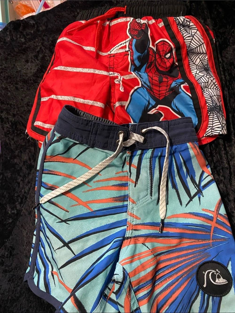 Marvel Red Spider-Man Swim Shorts & Quicksilver Multicolor Tropical Boardshorts